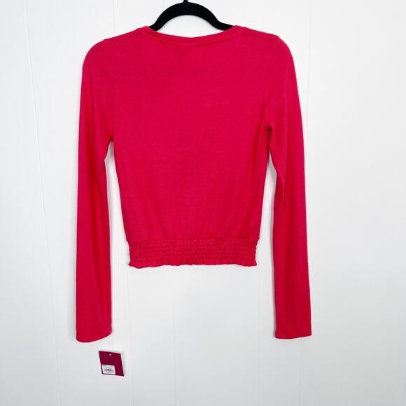 New SO Long Sleeve Super Cozy Smocked Tee Pink Strawberry Pop Cropped XSmall XS - Picture 2 of 10
